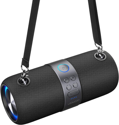 Ledwood Xtreme 180 – Bluetooth-Lautsprecher Version 2.0 TWS tragbar mit Gurt – kabelloser Lautsprecher mit LED-Lichtern – kraftvoller Klang – AUX – USB-Anschluss – FM-Radio (schwarz