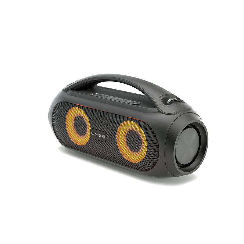 Ledwood Xtreme 250 TWS Portable Bluetooth Speaker with Strap - Powerful Wireless Speaker with LED Lights - Super Bass, IPX5, AUX, USB Port, FM Radio, Black