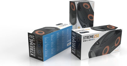 Ledwood Xtreme 250 TWS Portable Bluetooth Speaker with Strap - Powerful Wireless Speaker with LED Lights - Super Bass, IPX5, AUX, USB Port, FM Radio, Black
