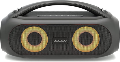 Ledwood Xtreme 250 TWS Portable Bluetooth Speaker with Strap - Powerful Wireless Speaker with LED Lights - Super Bass, IPX5, AUX, USB Port, FM Radio, Black