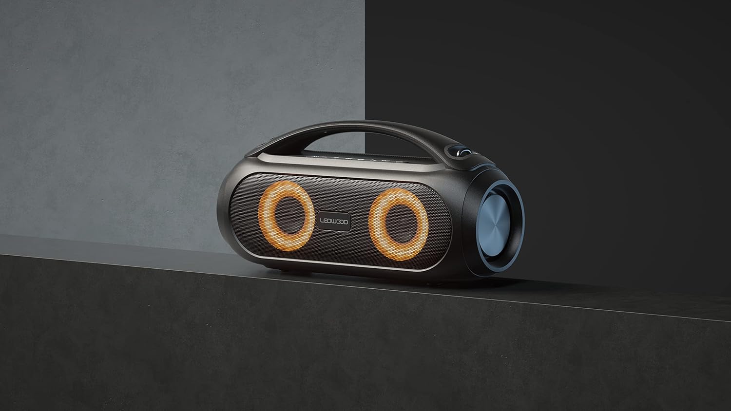 Ledwood Xtreme 250 TWS Portable Bluetooth Speaker with Strap - Powerful Wireless Speaker with LED Lights - Super Bass, IPX5, AUX, USB Port, FM Radio, Black