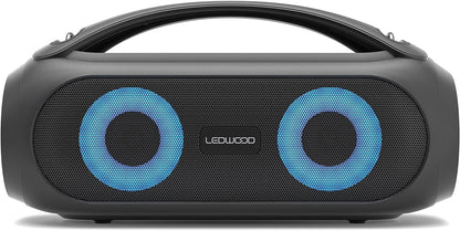 Ledwood Xtreme 250 TWS Portable Bluetooth Speaker with Strap - Powerful Wireless Speaker with LED Lights - Super Bass, IPX5, AUX, USB Port, FM Radio, Black