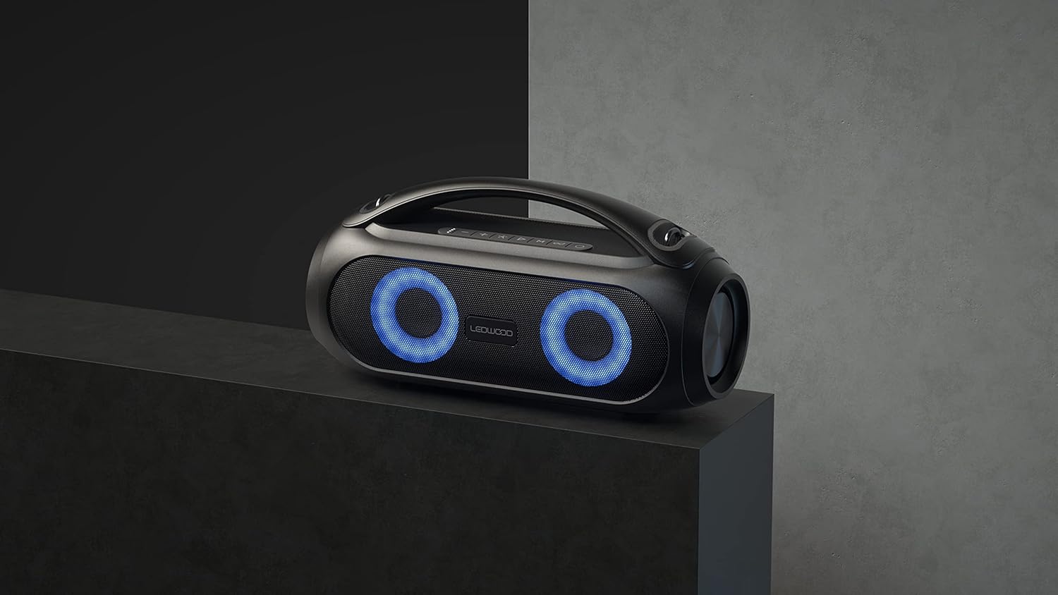 Ledwood Xtreme 250 TWS Portable Bluetooth Speaker with Strap - Powerful Wireless Speaker with LED Lights - Super Bass, IPX5, AUX, USB Port, FM Radio, Black