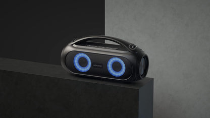 Ledwood Xtreme 250 TWS Portable Bluetooth Speaker with Strap - Powerful Wireless Speaker with LED Lights - Super Bass, IPX5, AUX, USB Port, FM Radio, Black