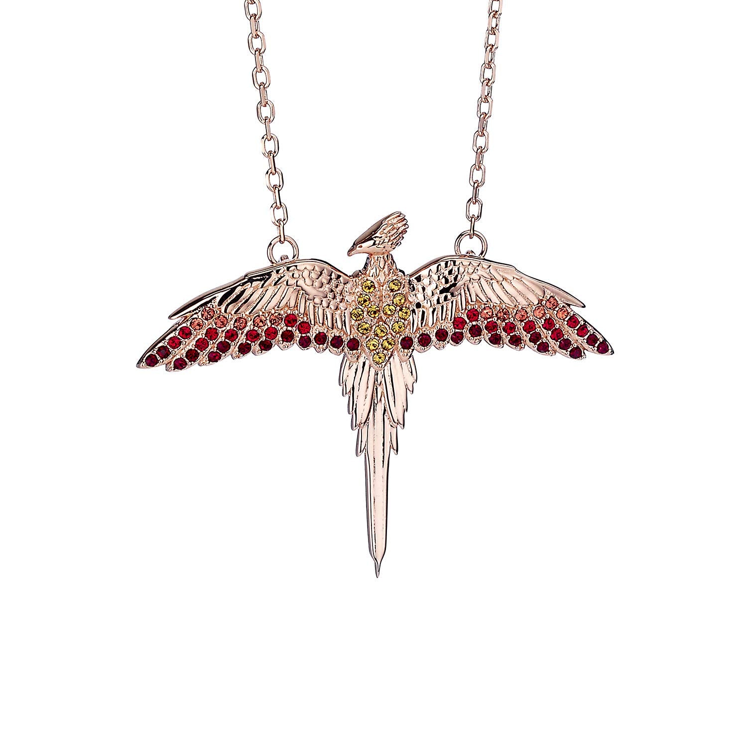 The Carat Shop Rose Gold überzog Sterlingsilber Fawkes Halskette mit Kristallen, Official Harry Potter Sterling Silver Fawkes Necklace Embellished with Swarovski® Crystals by The Carat Shop, Harry Potter Phoenix Halsketting koperkleurig Fan merch, Film, H