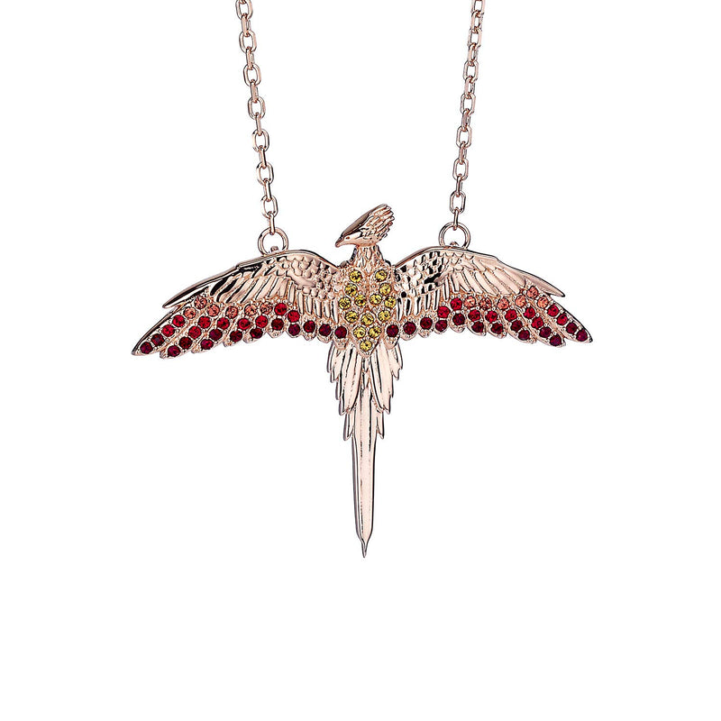 Official Harry Potter Sterling Silver Fawkes Necklace Embellished with Swarovski® Crystals by The Carat Shop, Harry Potter Phoenix Halsketting koperkleurig Fan merch, Film, Hogwarts kupferfarben, The Carat Shop Rose Gold überzog Sterlingsilber Fawkes Hals