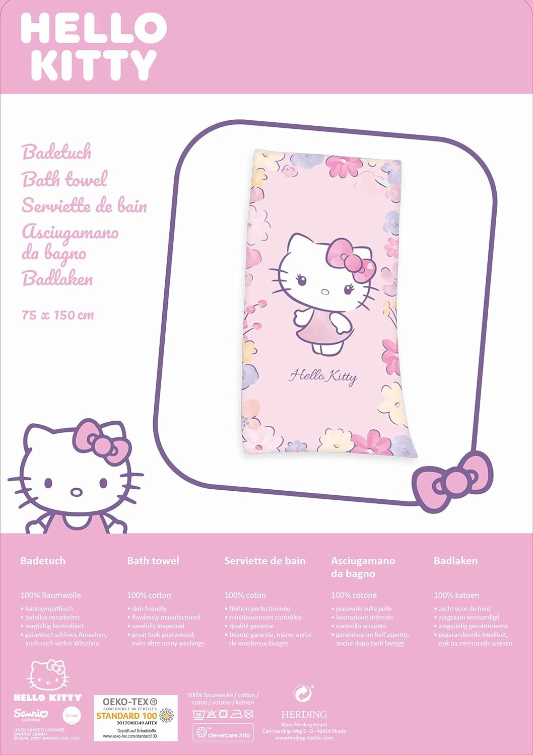 Hello Kitty Velours-Handtuch Hello Kitty 75 x 150