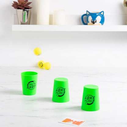 Fizz Creations Trick Shot The Game. Includes All You Need to Practice the Perfect Shot! Includes Stacking Cups, Ping Pong Balls, Sticky Darts, Throwing Disc & Challenge Cards.