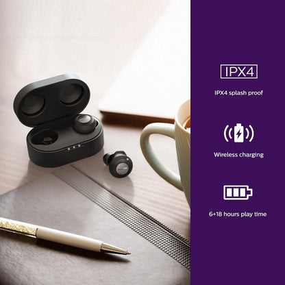 PHILIPS T8505BK/00 In-Ear Headphones Bluetooth Wireless (Hybrid Active Noise Canceling, Awareness Mode, Dual Mics, 13-mm Neodymium Drivers, Quick Charge, Google Assistant) Black - 2020/2021 Model