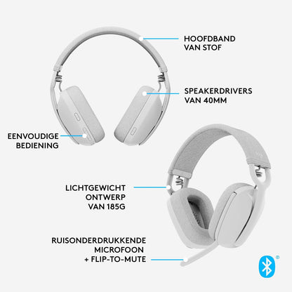 Logitech Zone Vibe 100 Lightweight Wireless Over-Ear Headphones with Noise-Cancelling Microphone, Advanced Multipoint Bluetooth Headset, Works with Teams, Google Meet, Zoom, Mac/PC