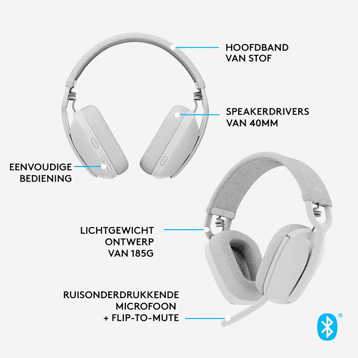 Logitech Zone Vibe 100 Lightweight Wireless Over-Ear Headphones with Noise-Cancelling Microphone, Advanced Multipoint Bluetooth Headset, Works with Teams, Google Meet, Zoom, Mac/PC