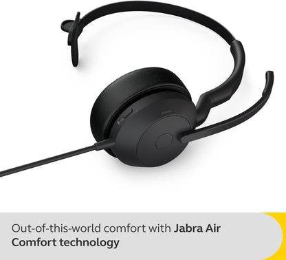 Jabra Evolve2 50 Wired Mono Headset Air Comfort Technology, Noise-cancelling Mics, and Active Noise Cancellation - MS Teams Certified, Works with All Other Platforms - Black Black Mono Optimized for