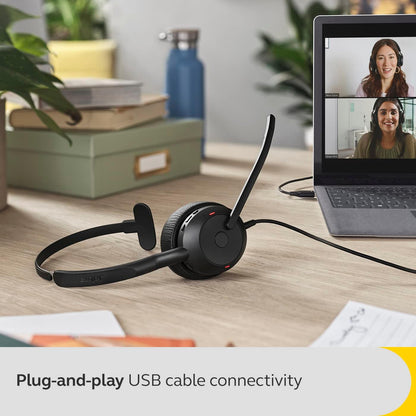 Jabra Evolve2 50 Wired Mono Headset Air Comfort Technology, Noise-cancelling Mics, and Active Noise Cancellation - MS Teams Certified, Works with All Other Platforms - Black Black Mono Optimized for