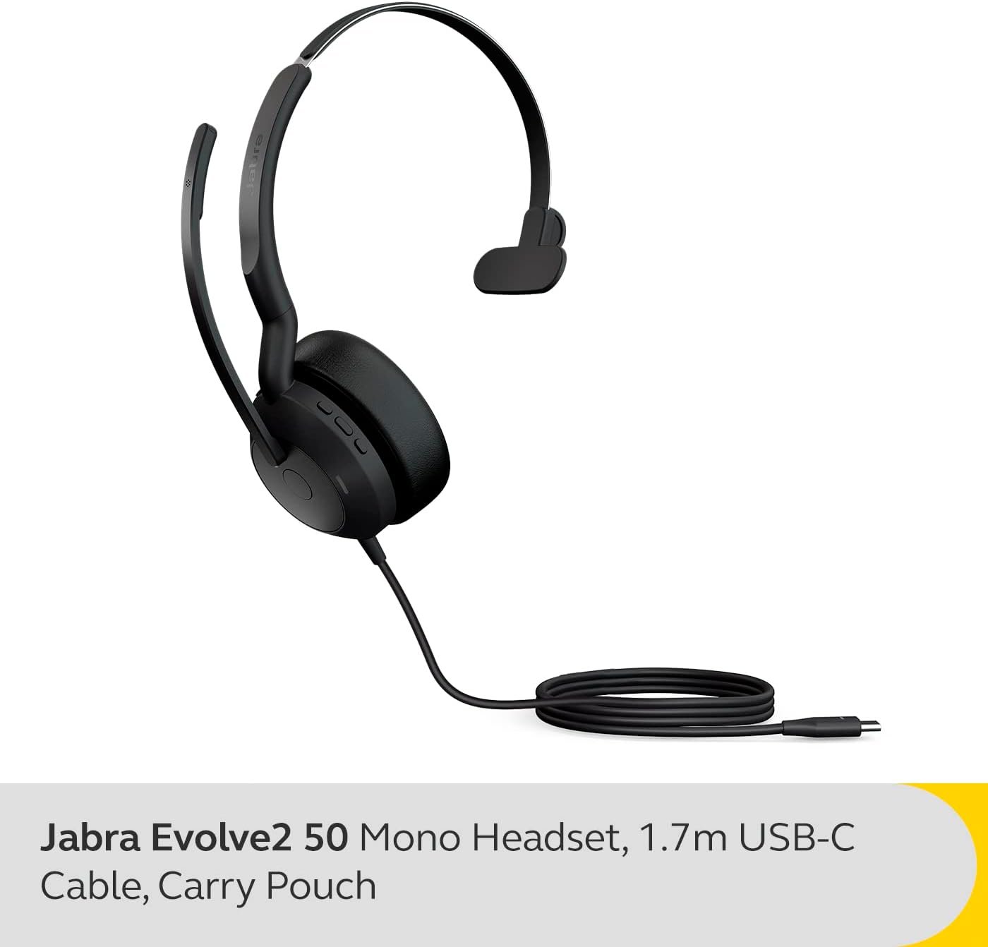Jabra Evolve2 50 Wired Mono Headset Air Comfort Technology, Noise-cancelling Mics, and Active Noise Cancellation - MS Teams Certified, Works with All Other Platforms - Black Black Mono Optimized for