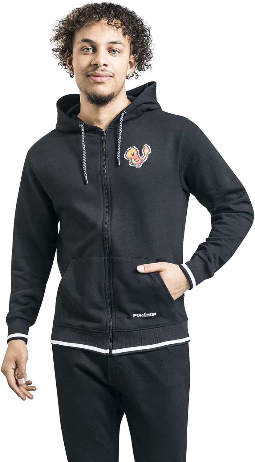 Pokémon Charmander Hombre Capucha con Cremallera Negro Regular