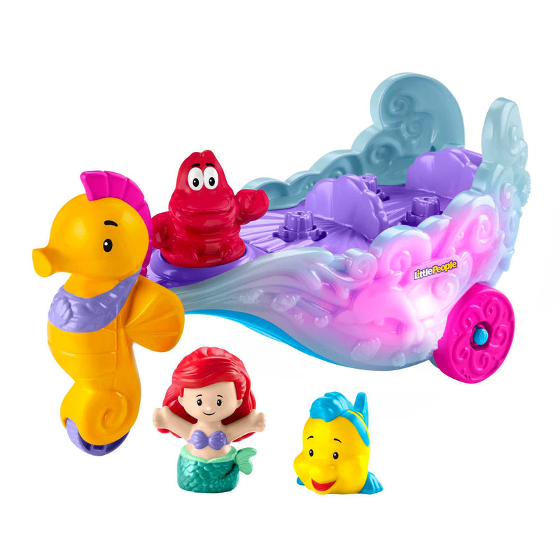 Fisher-Price Little People Toddler Toy Disney Princess Ariel's Light-Up Sea Carriage Musical Vehicle with 2 Figures for Ages 18+ Months, HMX83 Ariel's Sea Carriage