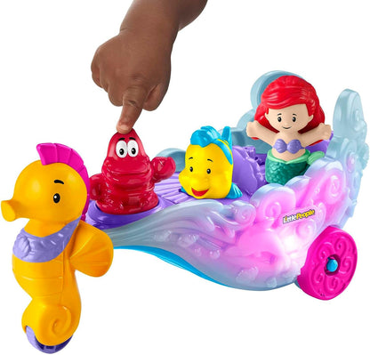 Fisher-Price Little People Toddler Toy Disney Princess Ariel's Light-Up Sea Carriage Musical Vehicle with 2 Figures for Ages 18+ Months, HMX83 Ariel's Sea Carriage