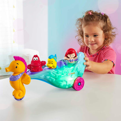 Fisher-Price Little People Toddler Toy Disney Princess Ariel's Light-Up Sea Carriage Musical Vehicle with 2 Figures for Ages 18+ Months, HMX83 Ariel's Sea Carriage