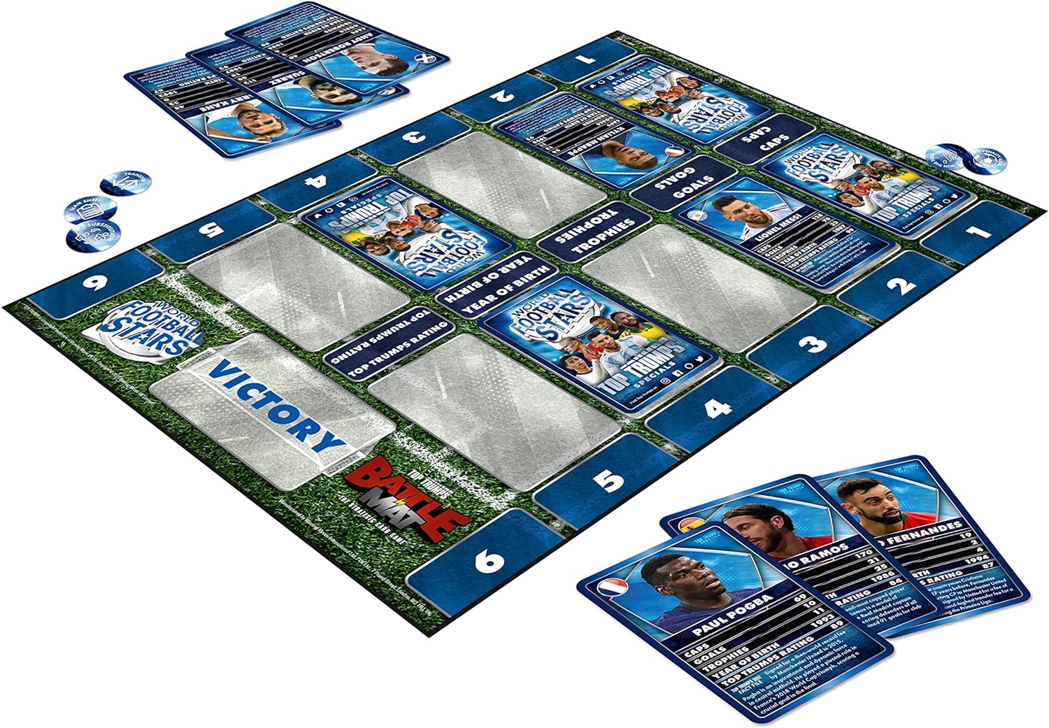 Top Trumps World Football Stars Battle Mat Card Game, Play with your favourite football players including Ronaldo, Messi, Neymar, Harry Kane Haaland and Salah, Educational game for ages 6 plus