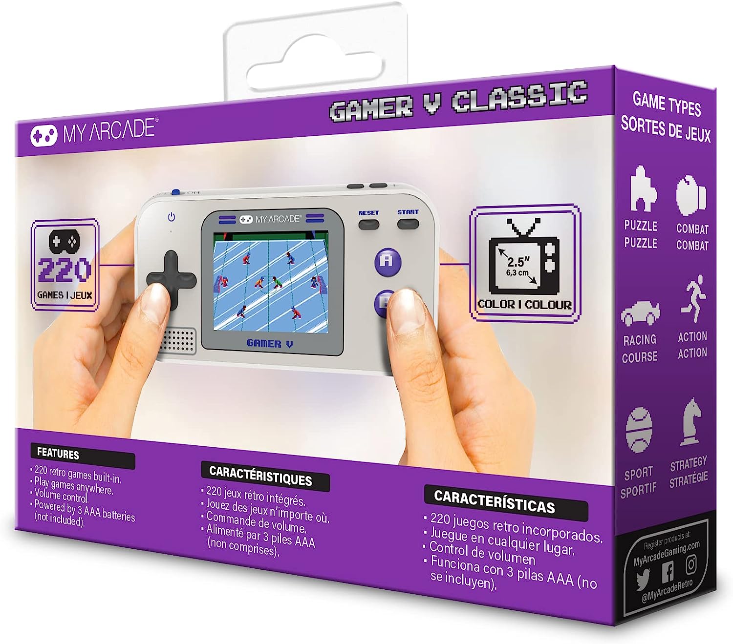 My Arcade Gamer V Classic-Purple: Portable Gaming System with 220 Games, 2.5" Color Display, Pocket Size (DGUN-3920)