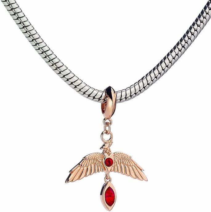 Harry Potter Sterling Silver Fawkes Rose Gold Plated Slider Charm with Crystals
