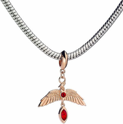 Harry Potter Sterling Silver Fawkes Rose Gold Plated Slider Charm with Crystals