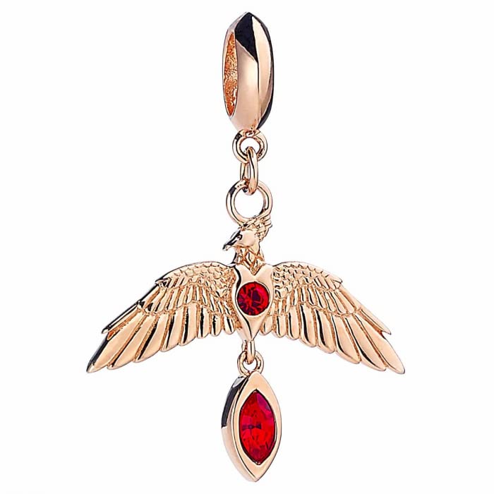 Harry Potter Sterling Silver Fawkes Rose Gold Plated Slider Charm with Crystals