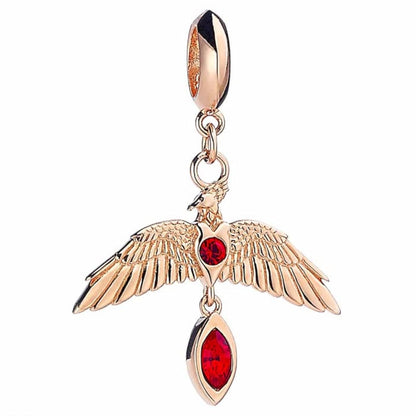 Harry Potter Sterling Silver Fawkes Rose Gold Plated Slider Charm with Crystals