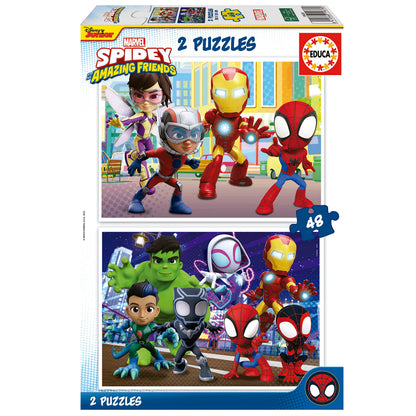 Educa - Set de 2 puzzles infantiles con 48 piezas de cartón | Spidey & Amazing Friends, Marvel. A partir de 4 5 6 años (19678