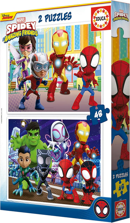 Educa - Set de 2 puzzles infantiles con 48 piezas de cartón | Spidey & Amazing Friends, Marvel. A partir de 4 5 6 años (19678