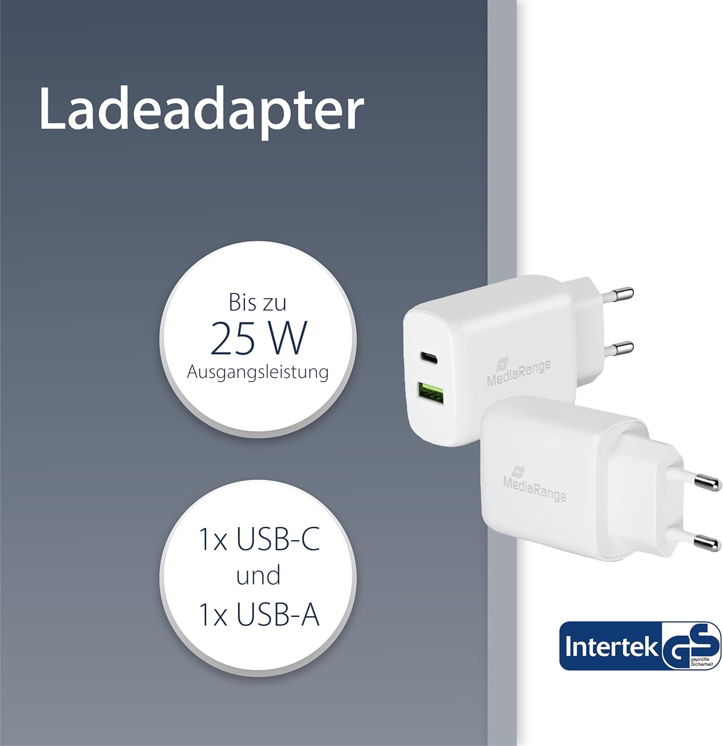 MediaRange 25W USB A/USB C Quick Charge Ladeadapte