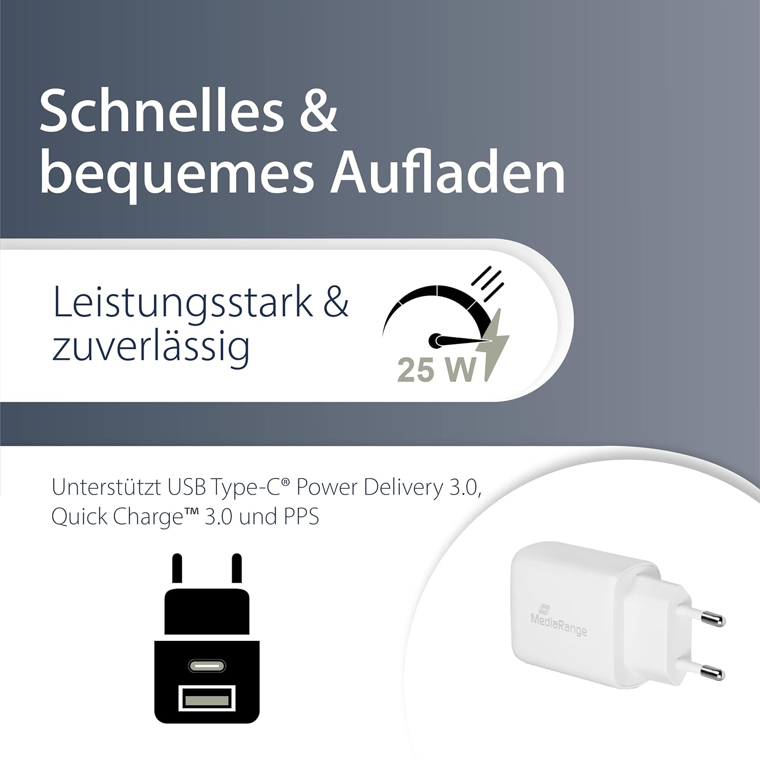 MediaRange 25W USB A/USB C Quick Charge Ladeadapte