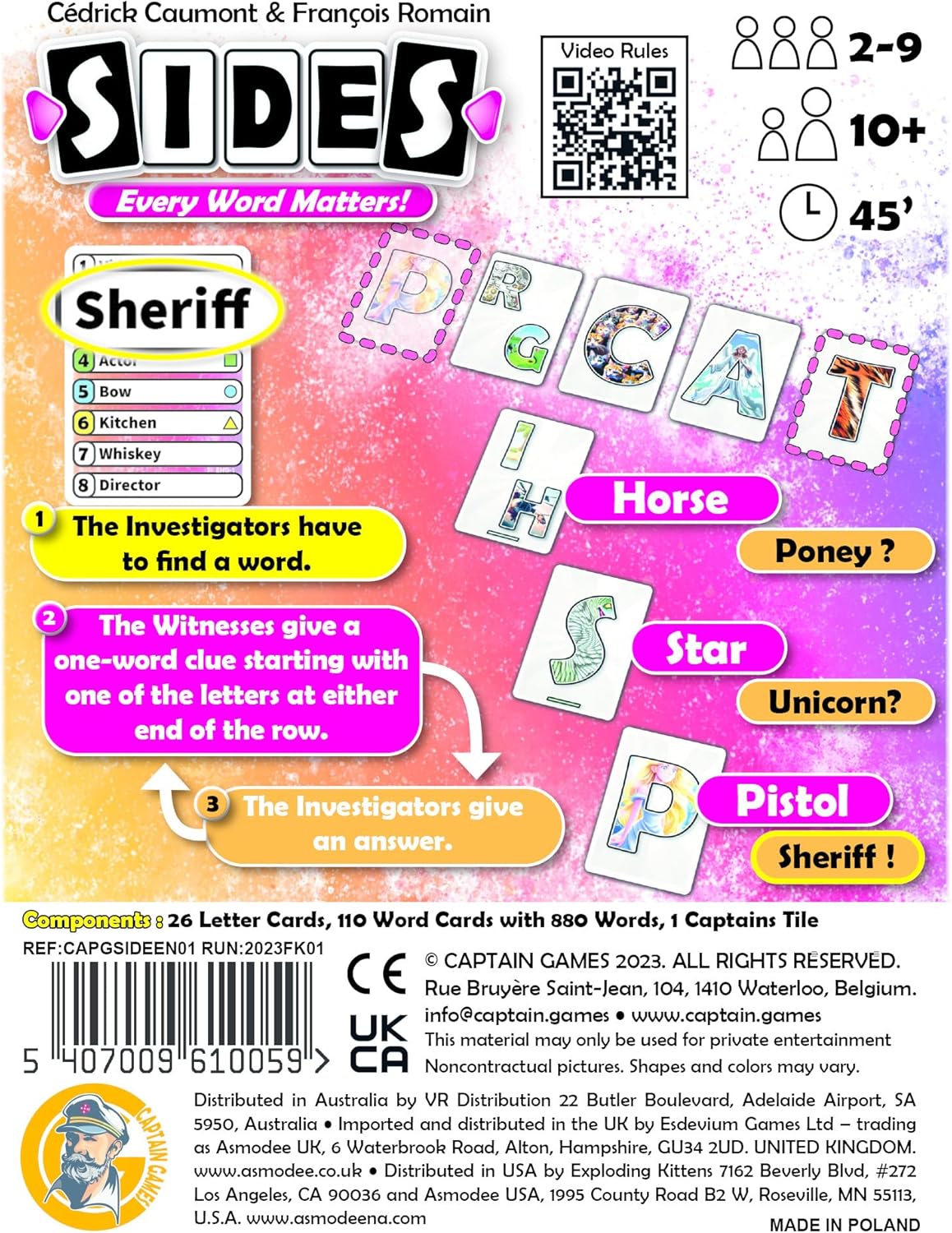 Captain Games | Sides | Co-op Party Card Game | Ages 10+ | 2-9 Players | 30 Minutes Playing Time