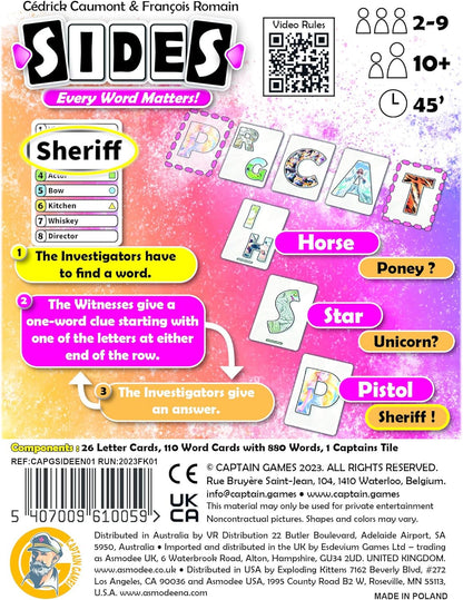Captain Games | Sides | Co-op Party Card Game | Ages 10+ | 2-9 Players | 30 Minutes Playing Time
