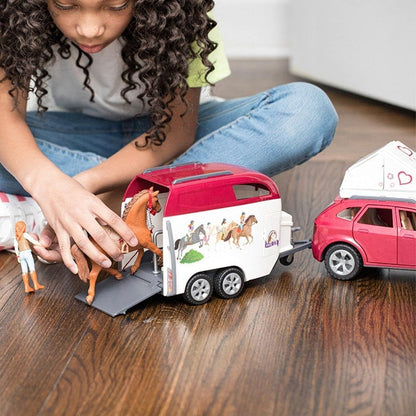 schleich HORSE CLUB — 42535 Horse Adventures with Car and Trailer Horse Play Set, 110 Piece Set of Horse Toys for Girls and Boys Ages 5+