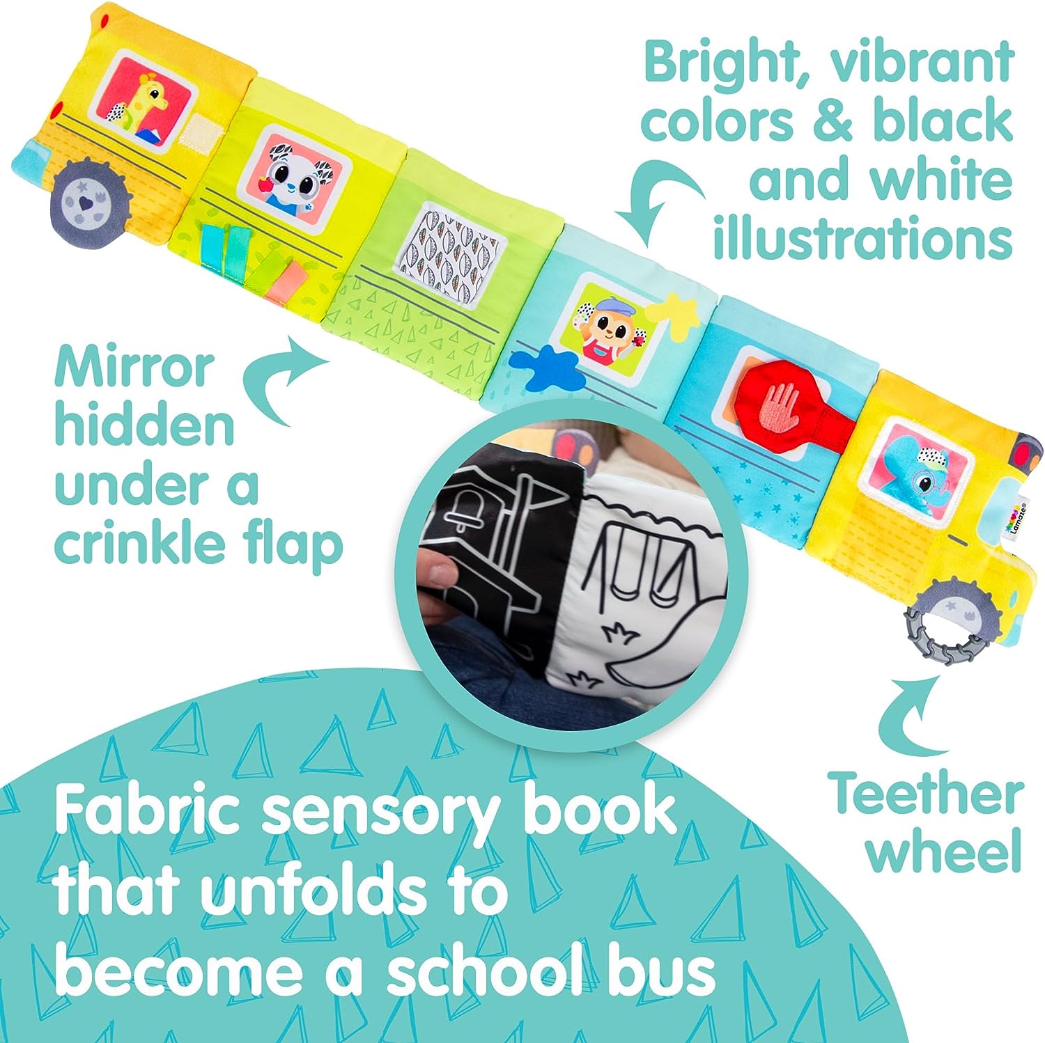 LAMAZE Accordion Bus - Soft Play Baby Books - Sensory Toys for Babies with Pictures, Teething Toy, Squeaker, Baby Mirror - Fun Busy Book Baby Toys 6 Months Plus - Baby Gifts (Boys Toys, Girls Toys)