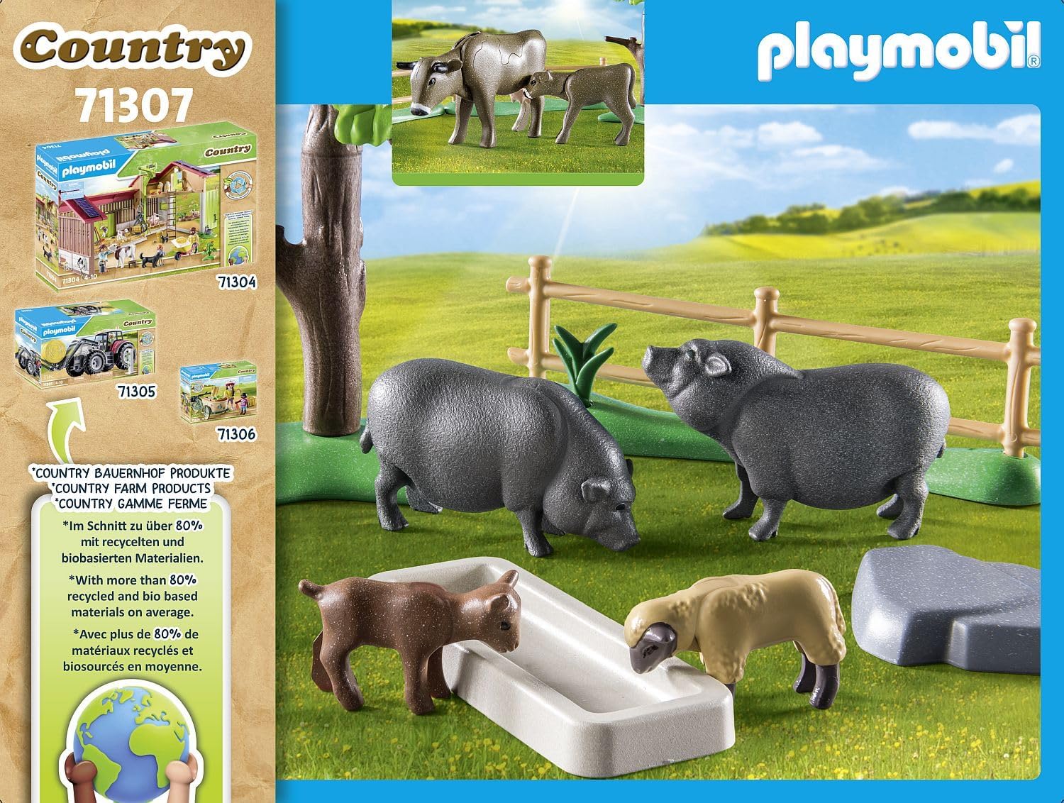Playmobil 71307 Country Animal Set with Paddock, with lovingly designed farm animals like cows, goats, sheep, and pot-bellied pigs, fun imaginative role play, playsets suitable for children ages 4+