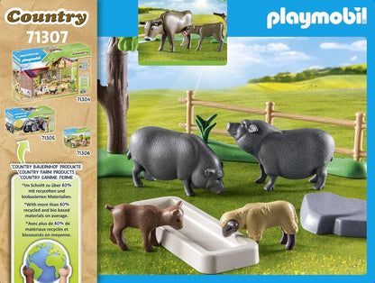Playmobil 71307 Country Animal Set with Paddock, with lovingly designed farm animals like cows, goats, sheep, and pot-bellied pigs, fun imaginative role play, playsets suitable for children ages 4+