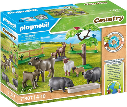 Playmobil 71307 Country Animal Set with Paddock, with lovingly designed farm animals like cows, goats, sheep, and pot-bellied pigs, fun imaginative role play, playsets suitable for children ages 4+
