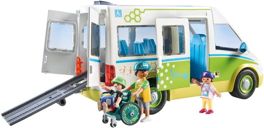 PLAYMOBIL City Life 71329 Autobús Escolar, Autobús Escolar Grande con Puerta corredera, Juguetes para niños a Partir de 4 años