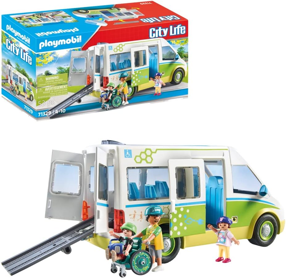 PLAYMOBIL City Life 71329 Autobús Escolar, Autobús Escolar Grande con Puerta corredera, Juguetes para niños a Partir de 4 años