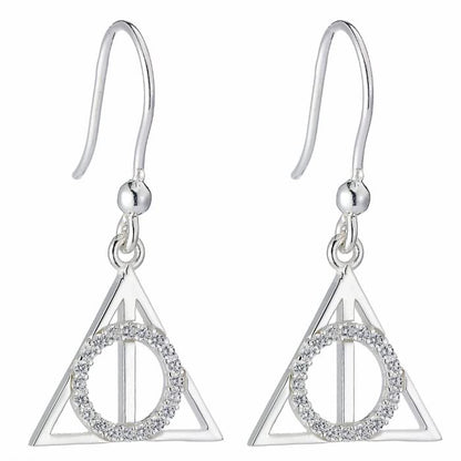 HARRY POTTER Pendientes colgantes de plata de ley con cristales de las Reliquias de la Muerte, talla única, Plata de ley, Crystal, Harry Potter Sterling zilveren doodsrelieken hangende oorbellen met kristallen, eenheidsmaat, sterling zilver, één maat, ste