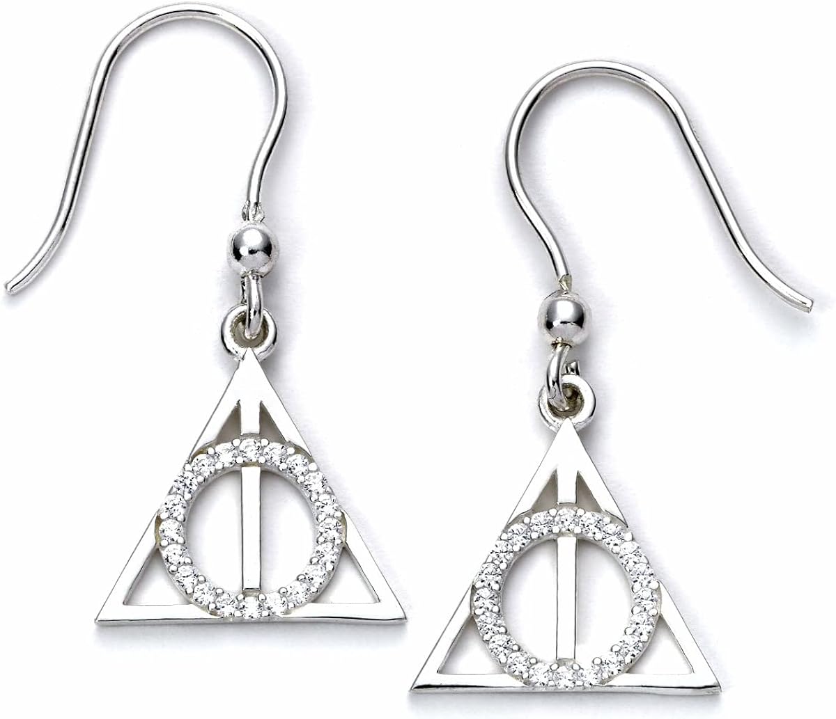 HARRY POTTER Pendientes colgantes de plata de ley con cristales de las Reliquias de la Muerte, talla única, Plata de ley, Crystal, Harry Potter Sterling zilveren doodsrelieken hangende oorbellen met kristallen, eenheidsmaat, sterling zilver, één maat, ste