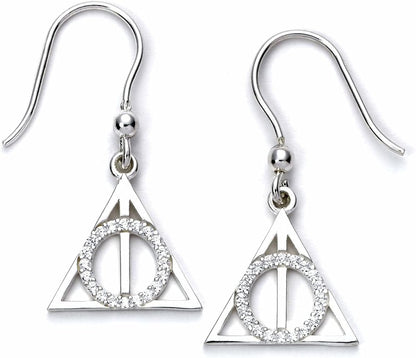 HARRY POTTER Pendientes colgantes de plata de ley con cristales de las Reliquias de la Muerte, talla única, Plata de ley, Crystal, Harry Potter Sterling zilveren doodsrelieken hangende oorbellen met kristallen, eenheidsmaat, sterling zilver, één maat, ste