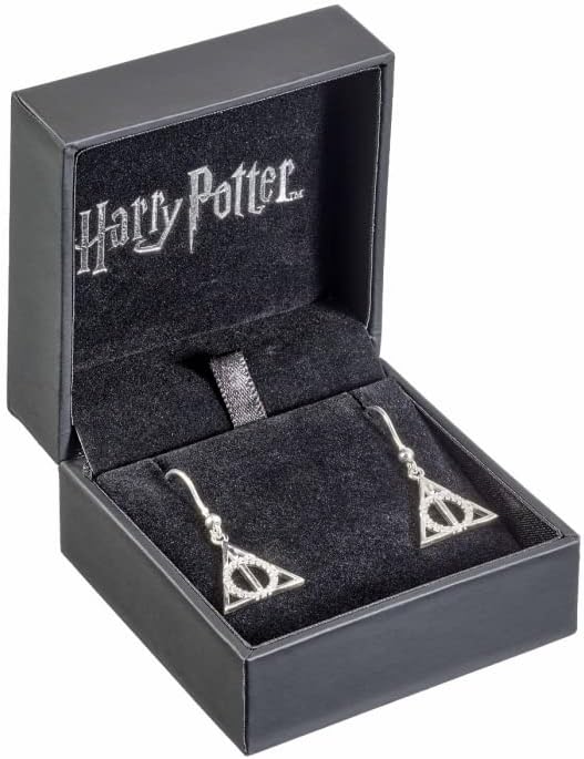 Harry Potter Sterling Silver Deathly Hallows Drop Earrings with Crystals