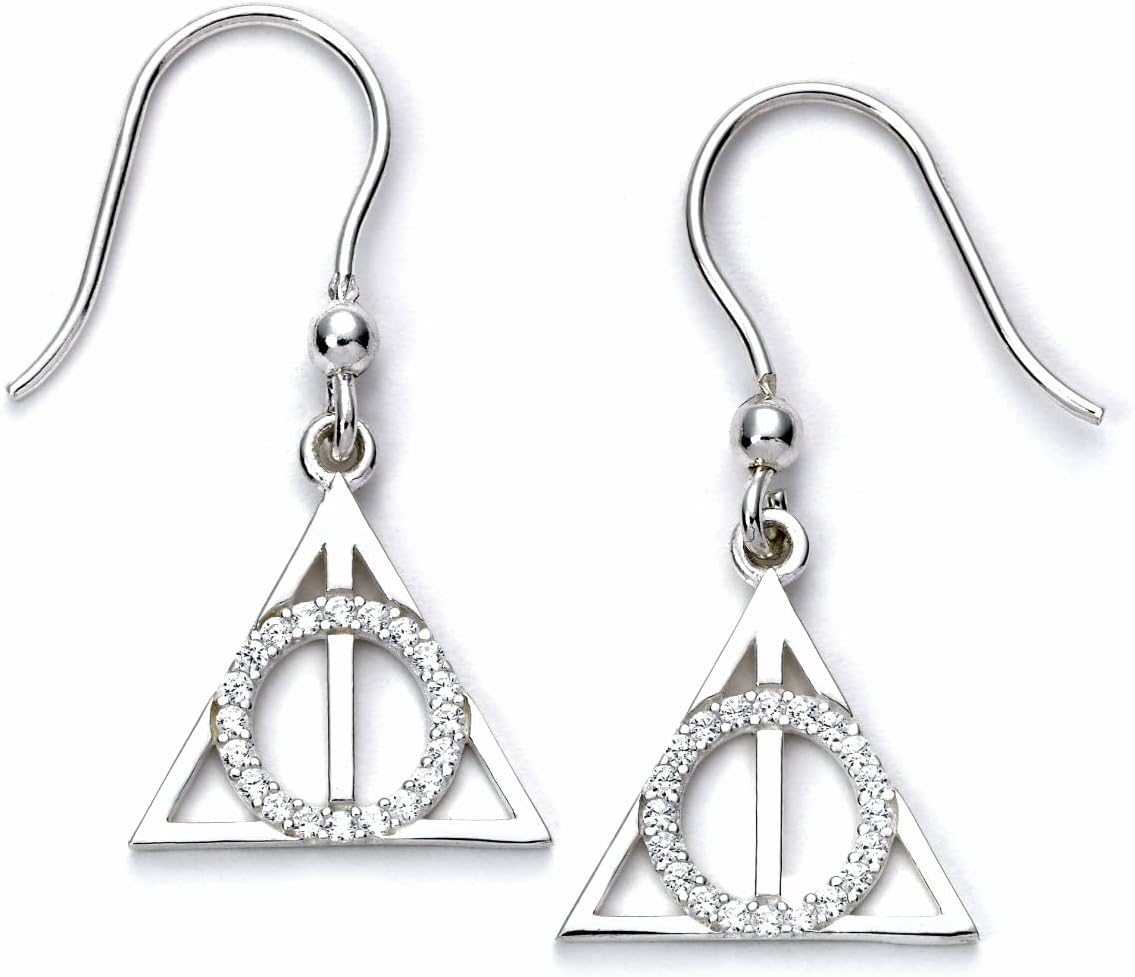 Harry Potter Sterling Silver Deathly Hallows Drop Earrings with Crystals