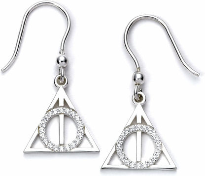 Harry Potter Sterling Silver Deathly Hallows Drop Earrings with Crystals