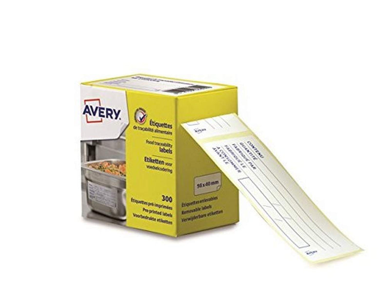 Avery UK 98 x 40 mm Food Traceability Removable Pre-Printed Label - White (Pack of 300