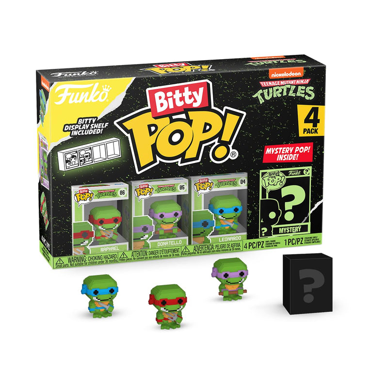 Funko Bitty POP! Teenage Mutant Ninja Turtles - 8-Bit Raphael, 8-Bit Donatello, 8-Bit Leonardo and A Surprise Mystery Mini Figure - 0.9 Inch (2.2 Cm) - TMNT Collectable - Gift Idea - Cake Topper