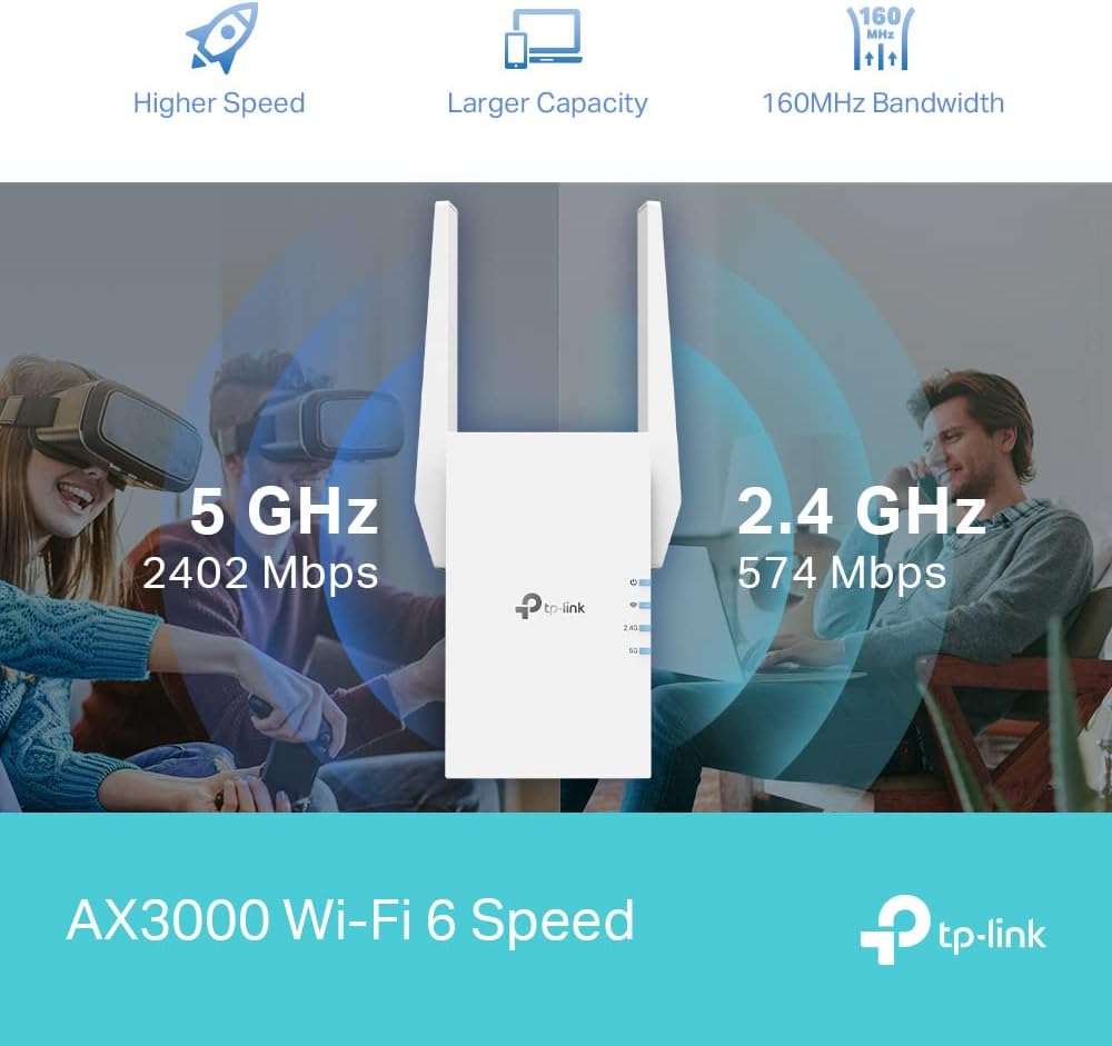TP-Link AX3000 Dual Band Mesh Wi-Fi 6 Range Extender, Broadband/Wi-Fi Extender, Wi-Fi Booster/Hotspot with 1 Gigabit Port, 160 MHz Channels, Built-In Access Point Mode, Easy Setup, UK Plug (RE705X
